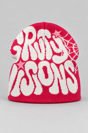 Bonnet Y2K 'Groovy Visions' rose et blanc — bonnet seul sur fond gris