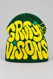 Bonnet Y2K 'Groovy Visions' vert et jaune — bonnet seul sur fond gris