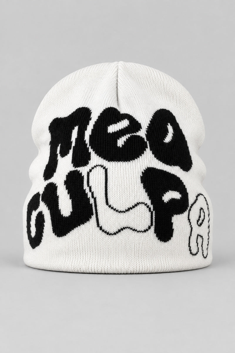 Bonnet Y2K 'Mea Culpa' noir et blanc — bonnet seul sur fond gris