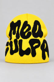Bonnet Y2K 'Mea Culpa' noir et jaune — bonnet seul sur fond gris