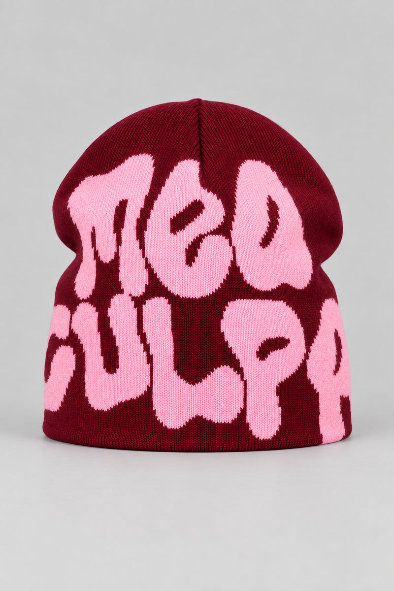 Bonnet Y2K 'Mea Culpa' rouge et rose — bonnet seul sur fond gris