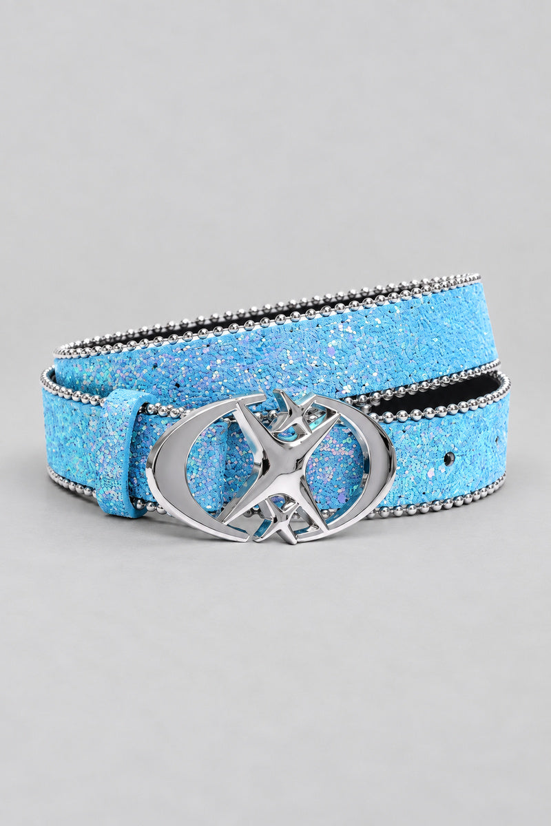 Ceinture Bleue Rave — seule sur fond gris studio