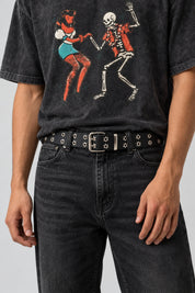 Ceinture Étoiles Céleste — portée à la taille sur fond gris studio