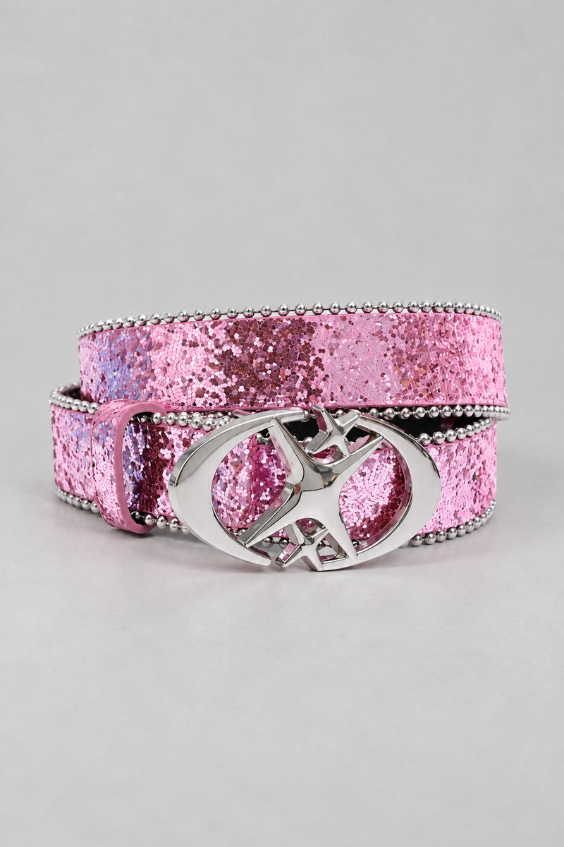 Ceinture Holographique Rose — seule sur fond gris studio