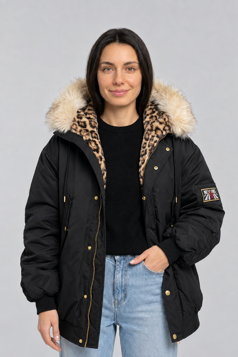 Doudoune Léopard Oversize — vue de face, Y2K CLUB