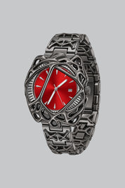 Montre Punk Argent Rouge — vue studio sur fond gris