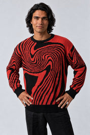 Pull Labyrinthe Jacquard, porté de face sur fond gris clair