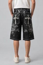 Short Denim Baggy Brodé — vue de dos, Y2K CLUB