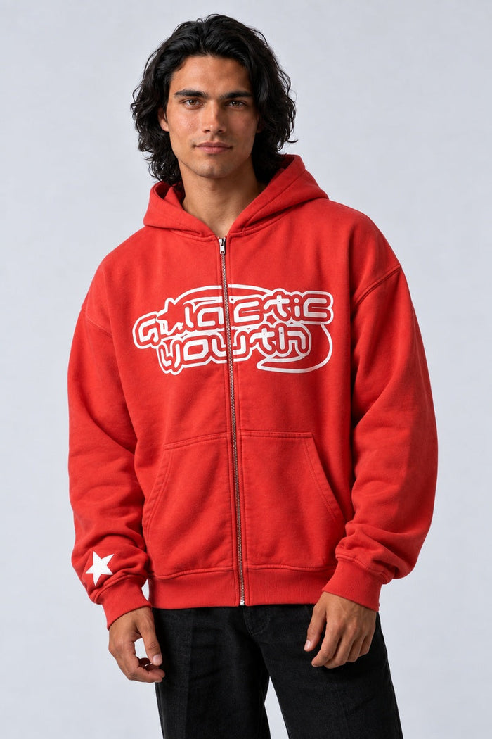 Sweat à capuche Y2K 'Galactic Youth' rouge