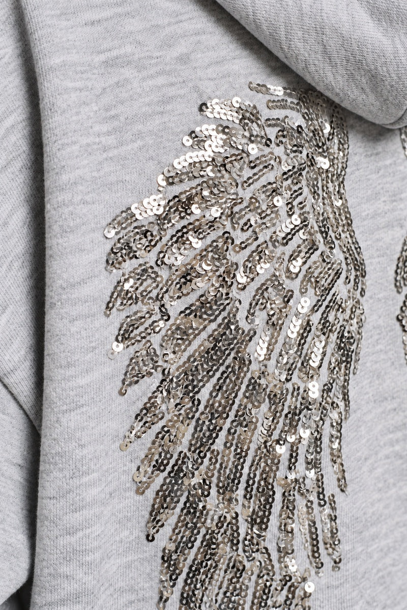 Sweat Ange Ailes Brodées gris clair, vue detail sequins — Y2K CLUB