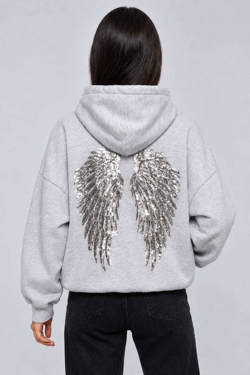 Sweat Ange Ailes Brodées gris clair, vue dos — Y2K CLUB