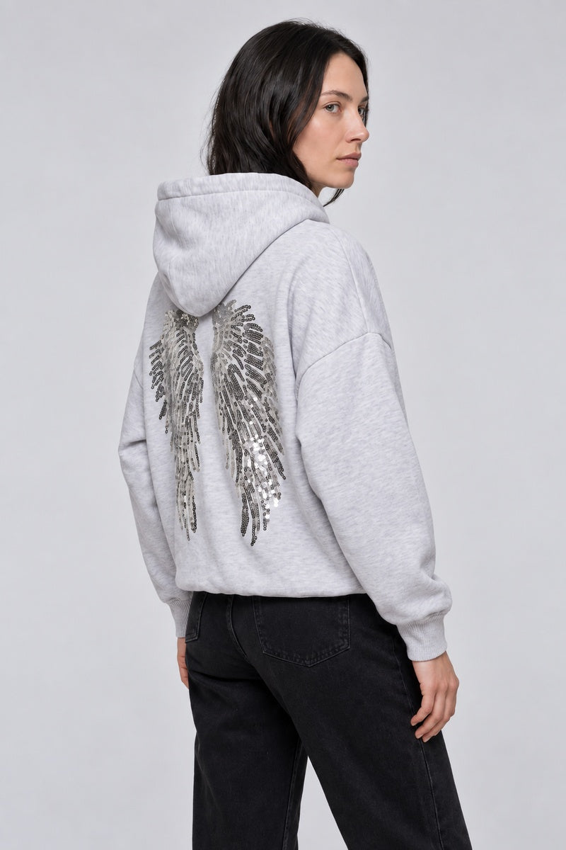 Sweat Ange Ailes Brodées gris clair, vue trois quarts — Y2K CLUB