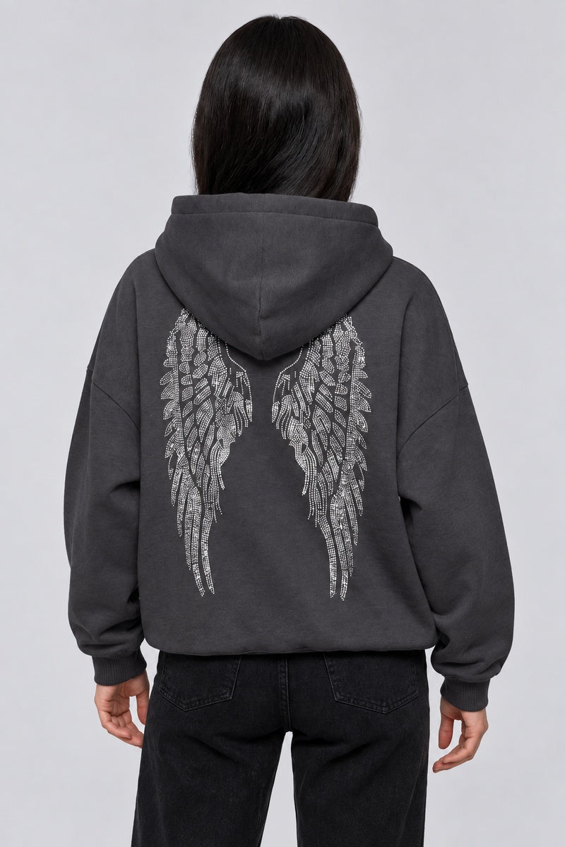 Sweat Ange Ailes Brodées gris fonce, vue dos — Y2K CLUB