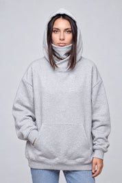 Sweat Col Montant Ninja Techwear, gris clair capuche, photo studio