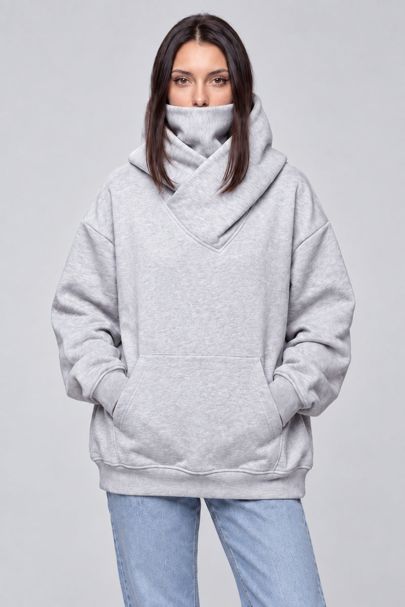 Sweat Col Montant Ninja Techwear, gris clair col haut, photo studio