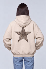 Sweat Étoile Léopard Années 2000 — beige dos, fond gris perle, Y2K CLUB