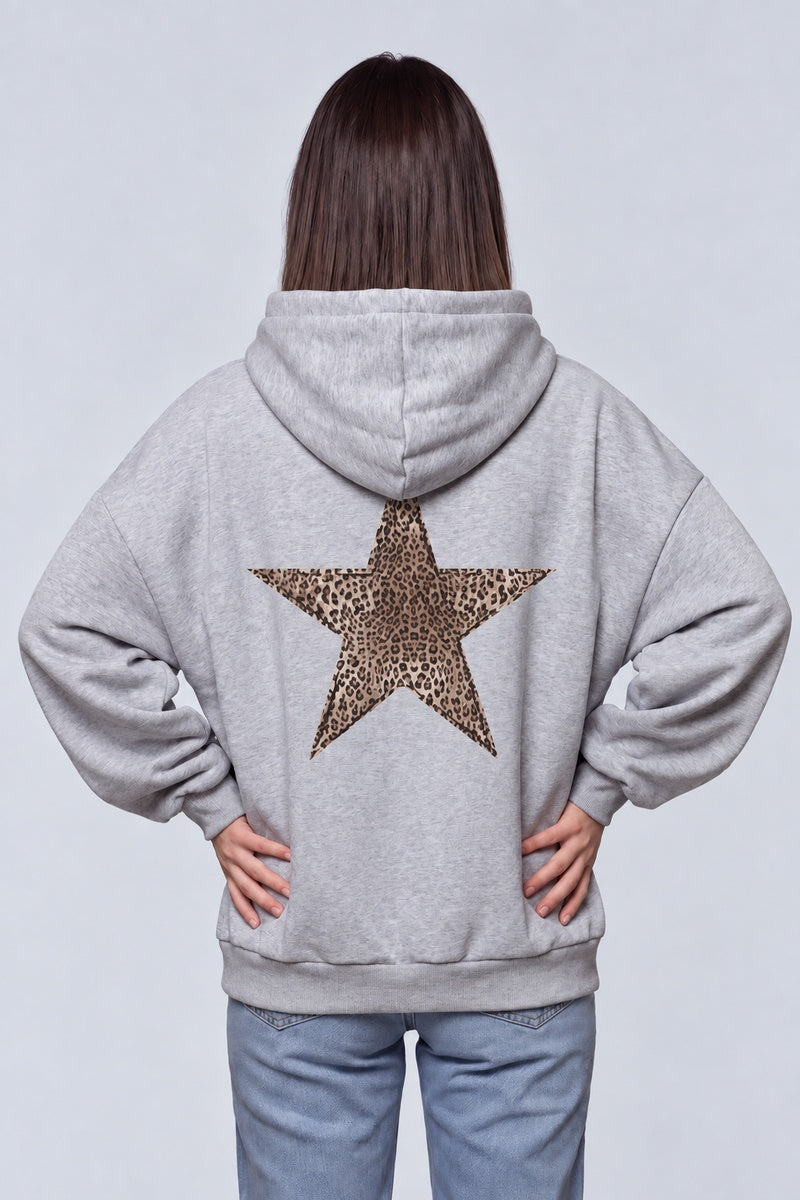 Sweat Étoile Léopard Années 2000 — gris dos, fond gris perle, Y2K CLUB