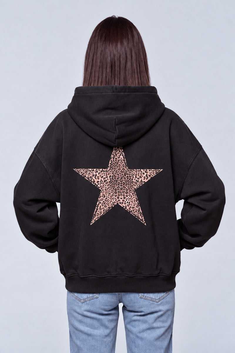 Sweat Étoile Léopard Années 2000 — noir dos, fond gris perle, Y2K CLUB