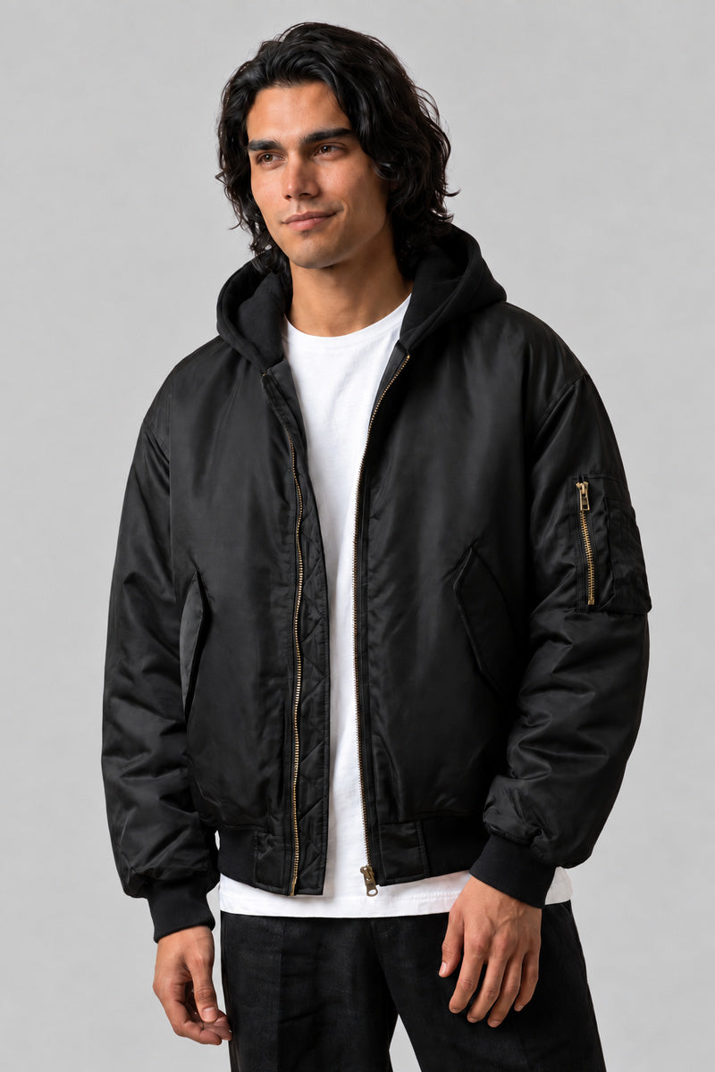Veste Bomber Pilote — noir, vue de face, Y2K CLUB