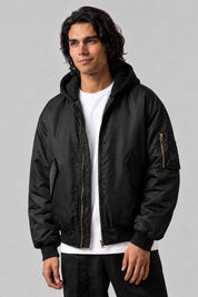 Veste Bomber Pilote — noir, vue de face, Y2K CLUB